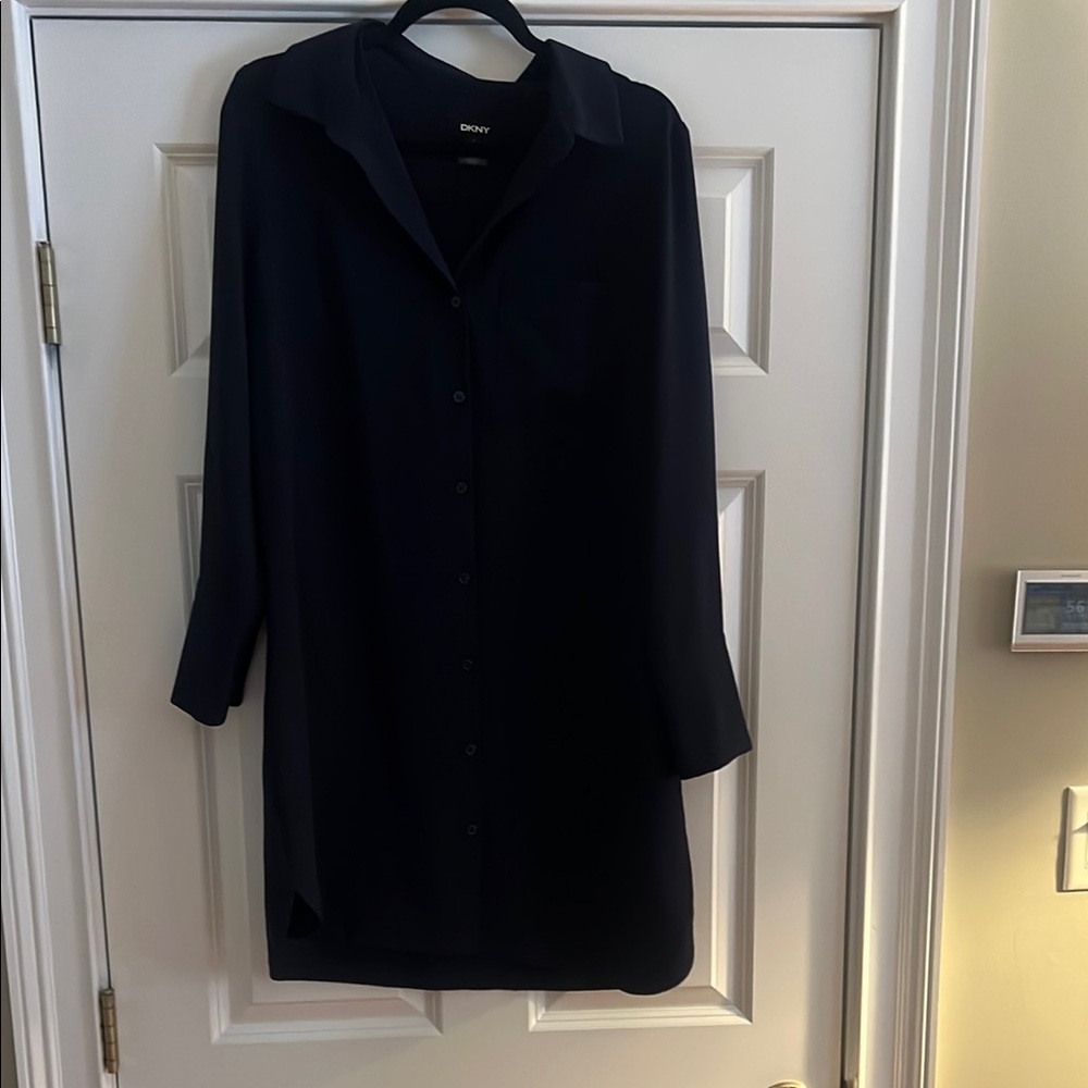 DKNY Navy Blue Button-Up Shirt Dress